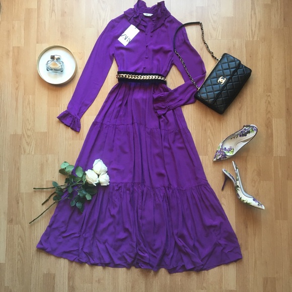 Zara Dresses & Skirts - NWT Zara Purple Maxi Ruffled Dress